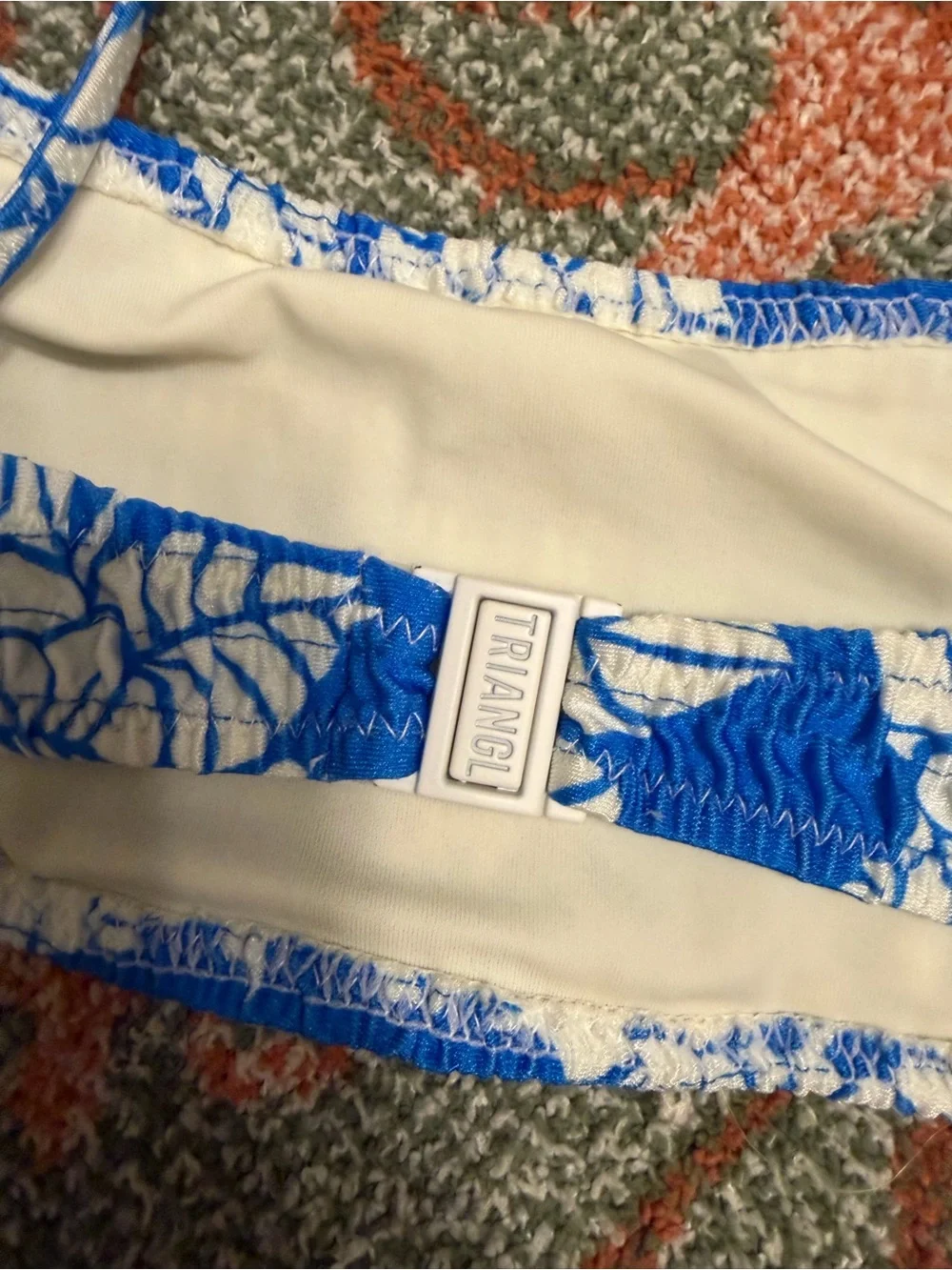 Triangl Blue and White Floral Smocked bikini Top